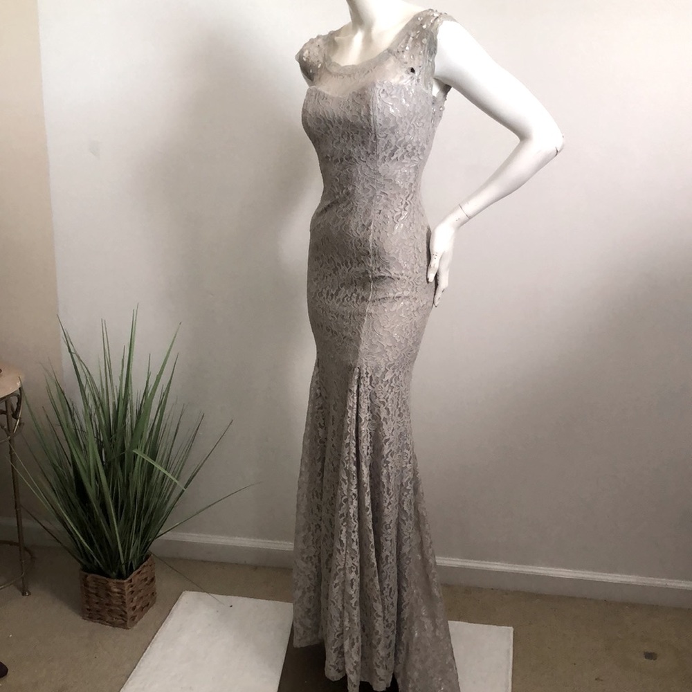 197. Sequin Hearts Silver Lace mermaid Style Gown 3 (Jr)